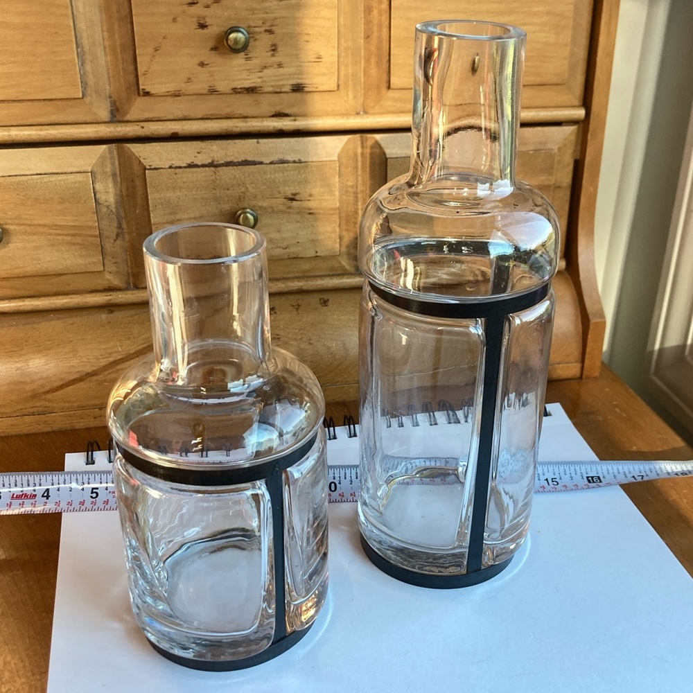 Glass Carafe and Vase Set with Black Accents